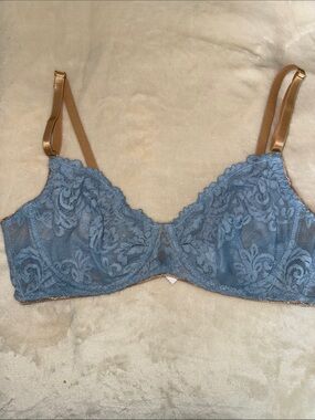 Hello LA Girl Dusty Blue Lace Bra with Tan Straps